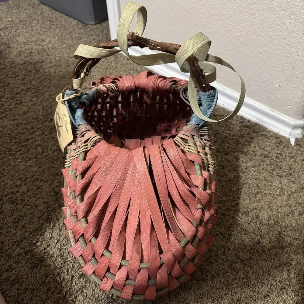 Large Vintage Woven Buttock Basket God's Eye wood Splint‎ Primitive Thailand